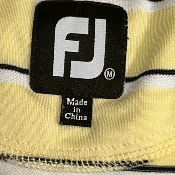 Footjoy FJ Mens Golf Polo Shirt Size Medium Yellow Stripe Short Sleeve Stretch - Picture 3 of 13